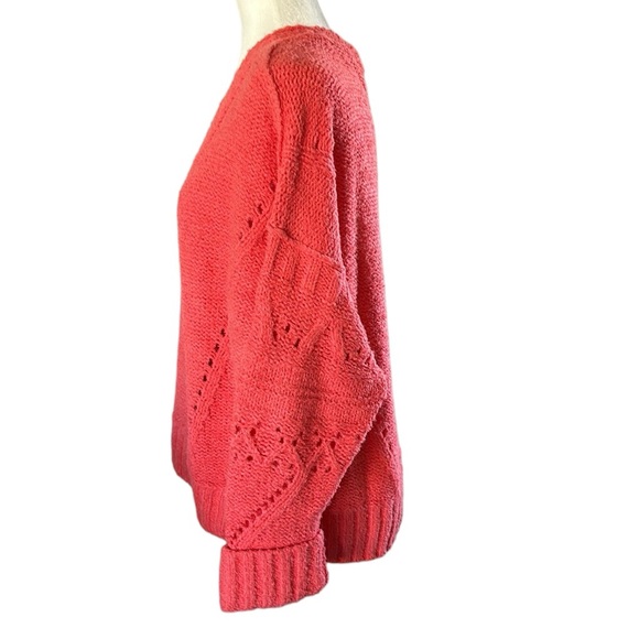 Anthropologie Pilcro coral oversized v neck knitted sweater soft cosy vacation M - Picture 3 of 6